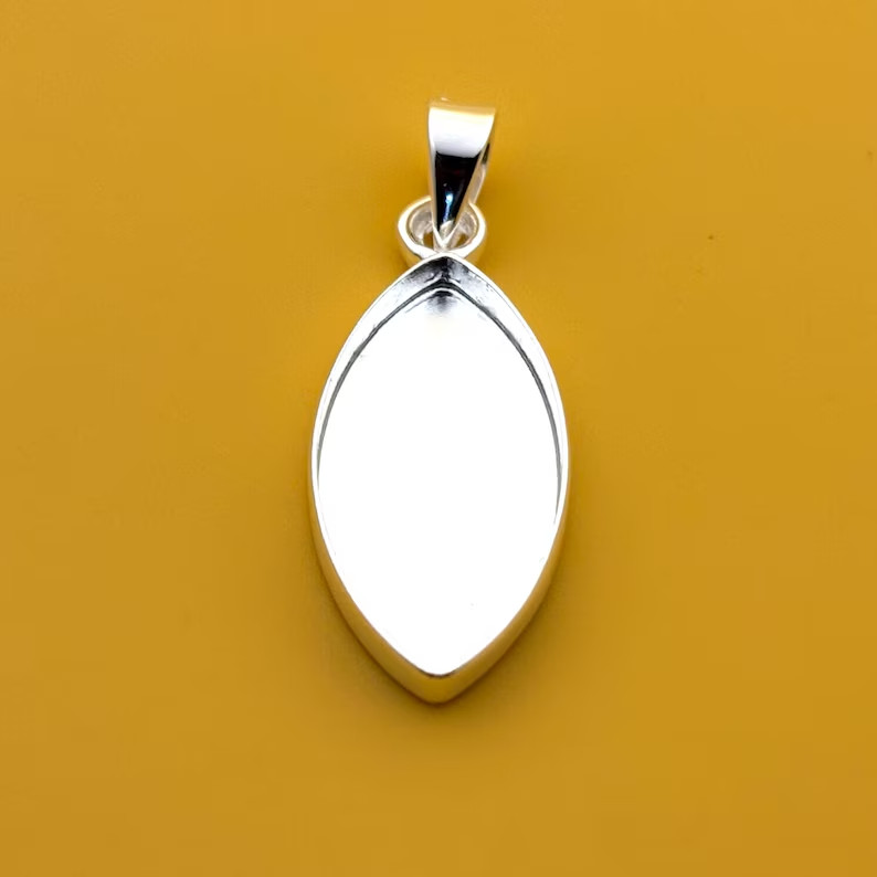 925 Sterling Silver 8x16mm Marquise Pendant Setting Blank Bezel Handmade DIY