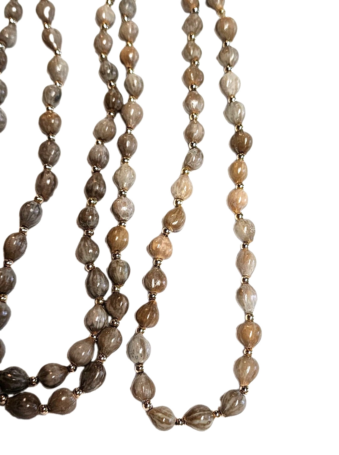 Vintage Brown & Gray Job’s Tears Natural 9-10mm Beaded Necklace Gold Tone 55″