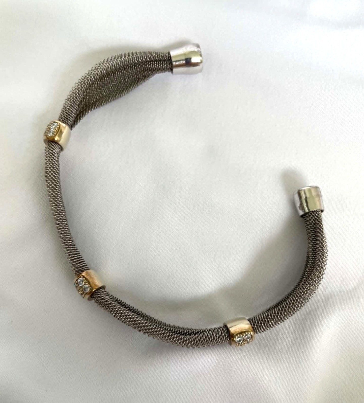 Italian Silver Mesh Bracelet 7.5″ Crystal Rondelles Adami Martucci Style