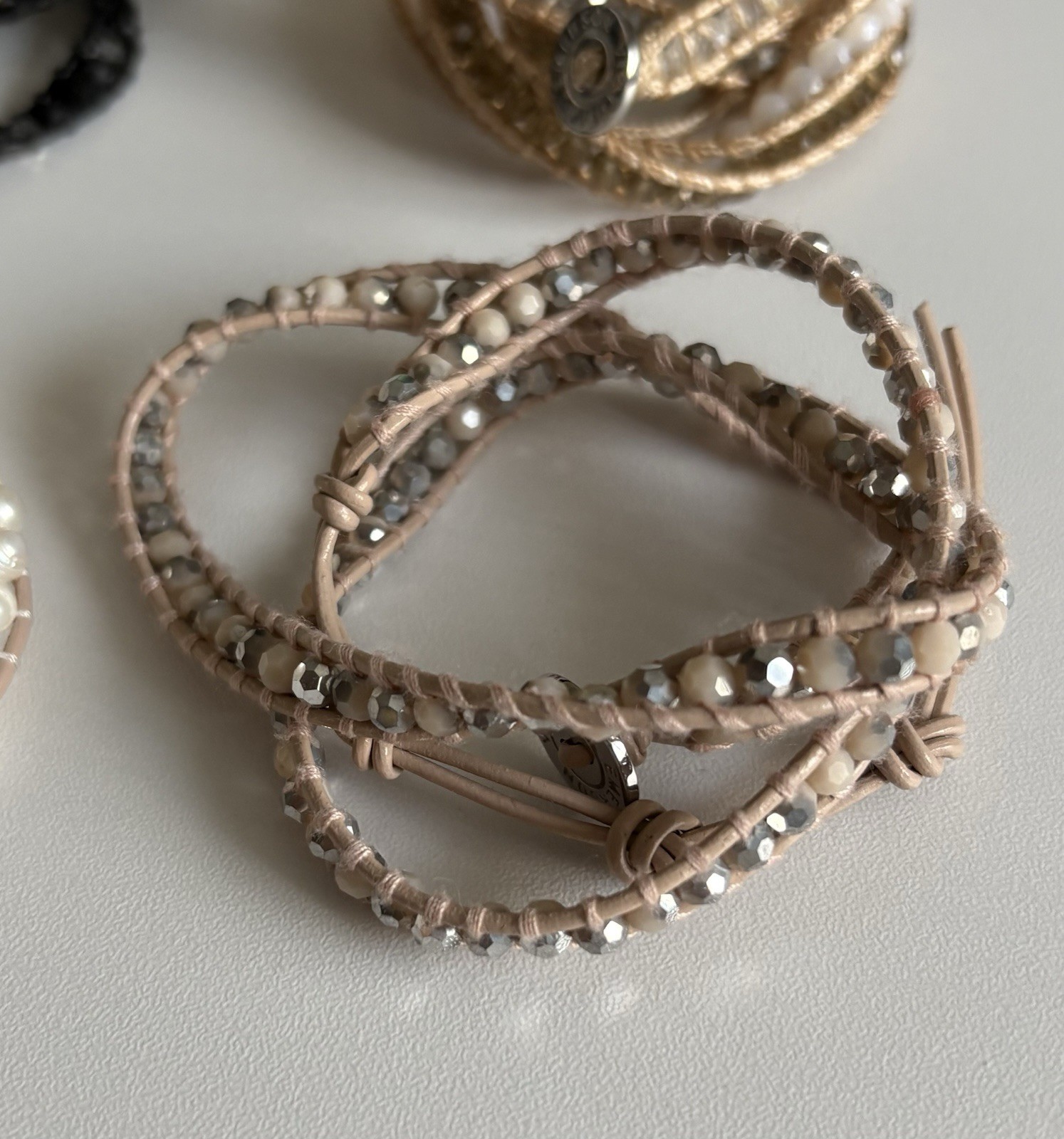 VICTORIA EMERSON WRAP BRACELET Lot Pearl Stones Crystal Shell Mixed Materials