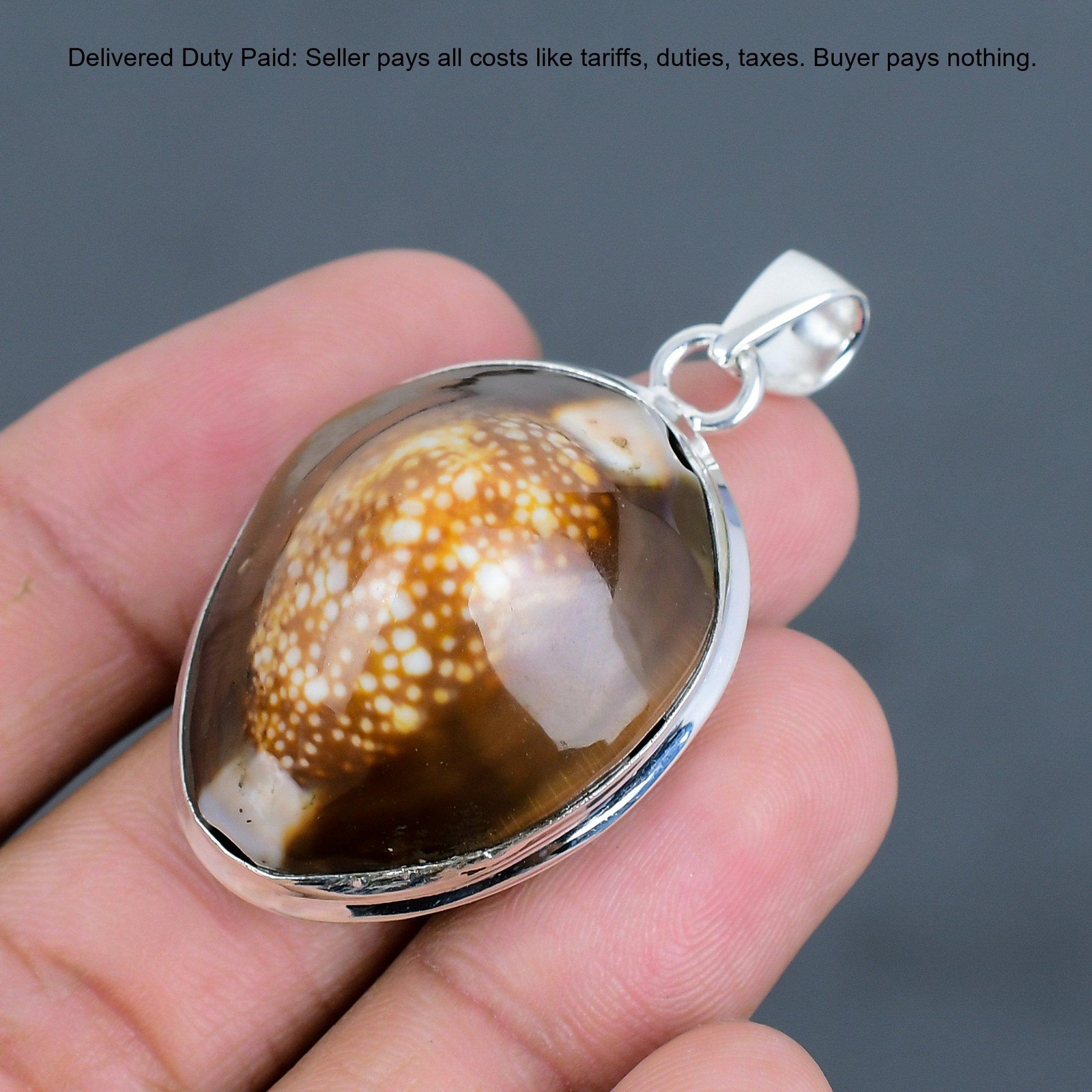Oval Cowrie Shell Gemstone Wife Bezel Boho Handmade Pendant Jewelry 925 Silver