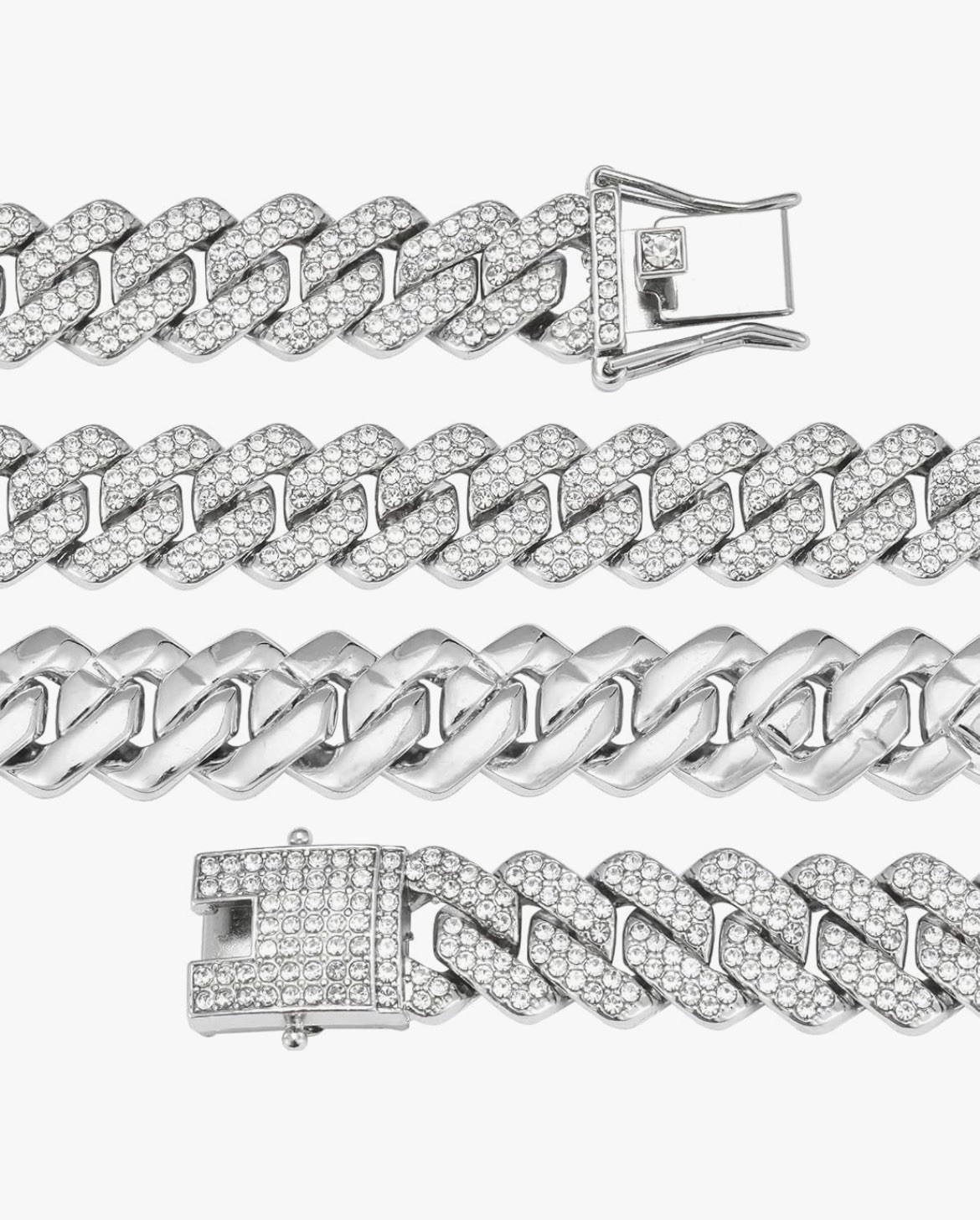 Iced Out Cuban Link Chain Necklace White Gold Plated CZ 24inch Box Clasp