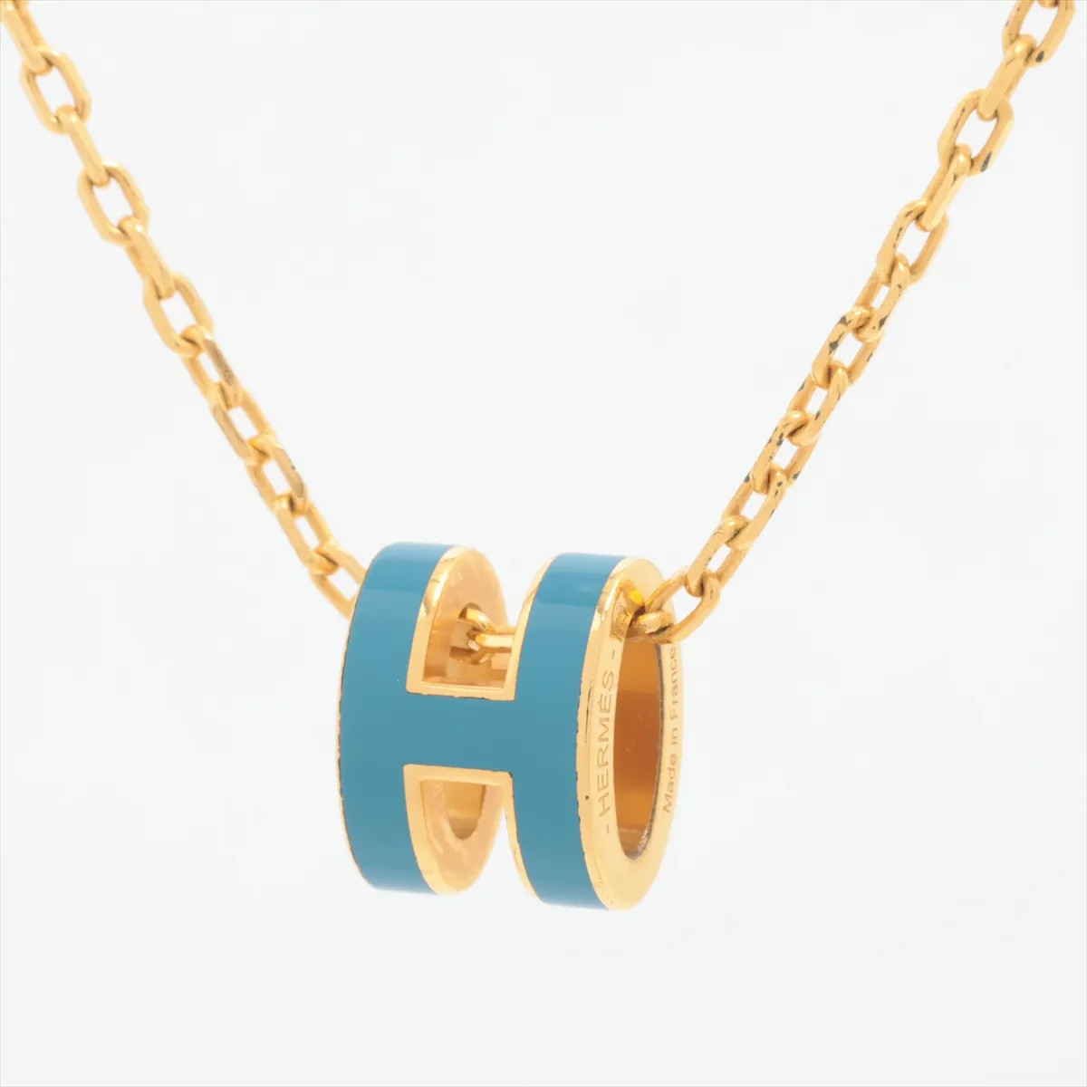 Hermès Mini-pop H Necklace GP Blue x gold