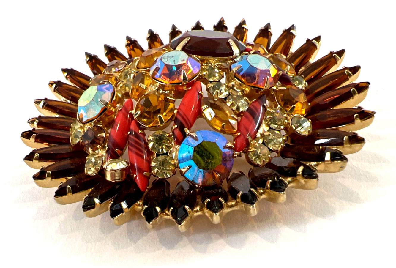 JULIANA D&E Amber Navettes, ABs, Art Glass 2-PC Set Bracelet Brooch