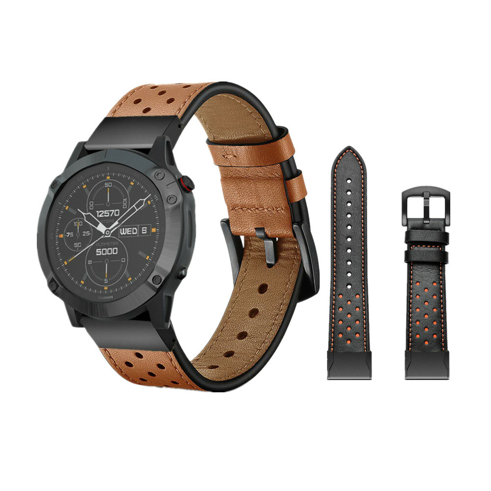 Quick Fit Genuine Leather Strap Watch Band For Garmin Fenix 7X 7 6X 6 5X 5