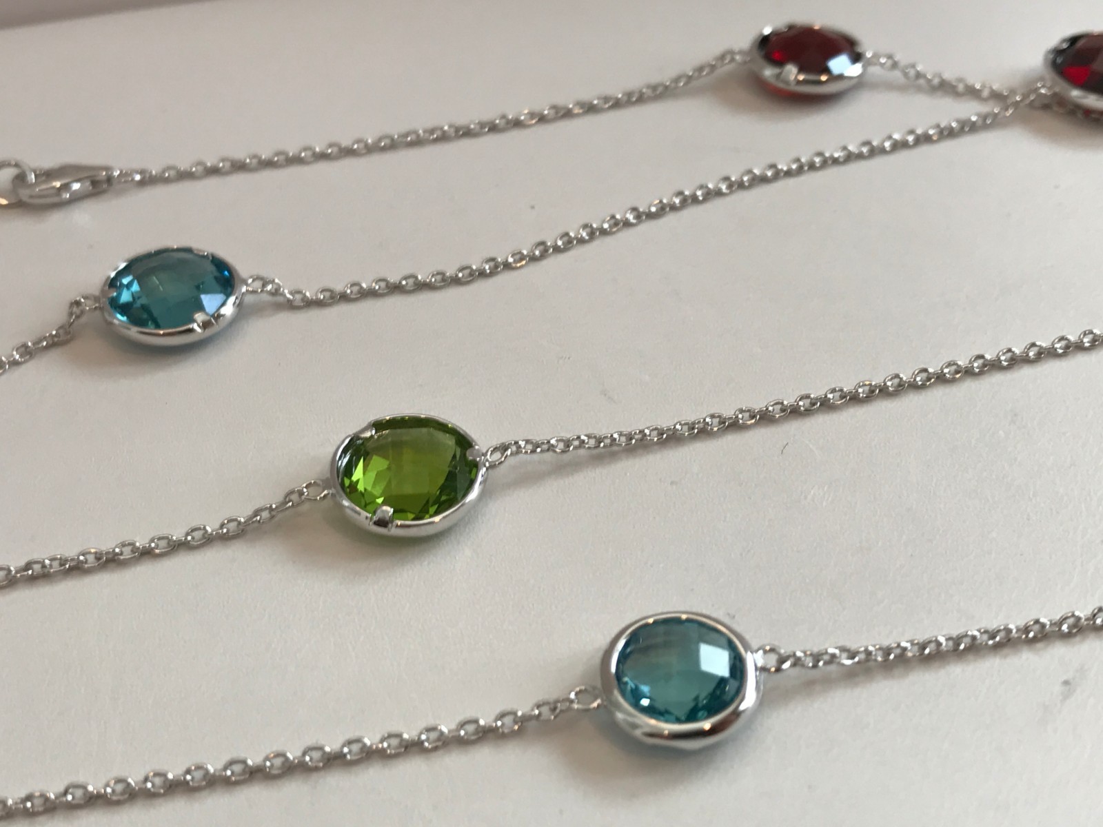 36” LONG MULTI- COLOR NECKLACE W/ MULTI- COLOR GEMSTONES / 925 STERLING SILVER