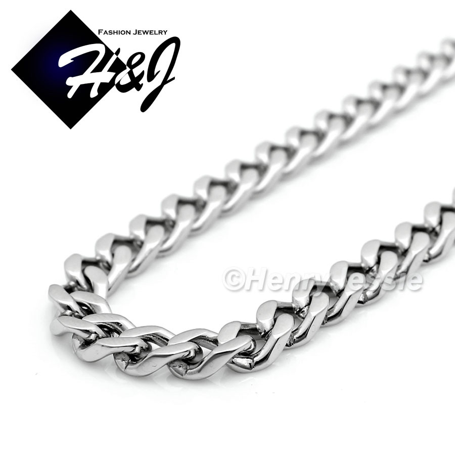 18″-36″MEN Stainless Steel 5mm Silver Cuban Curb Chain Necklace Cross Pendant*P