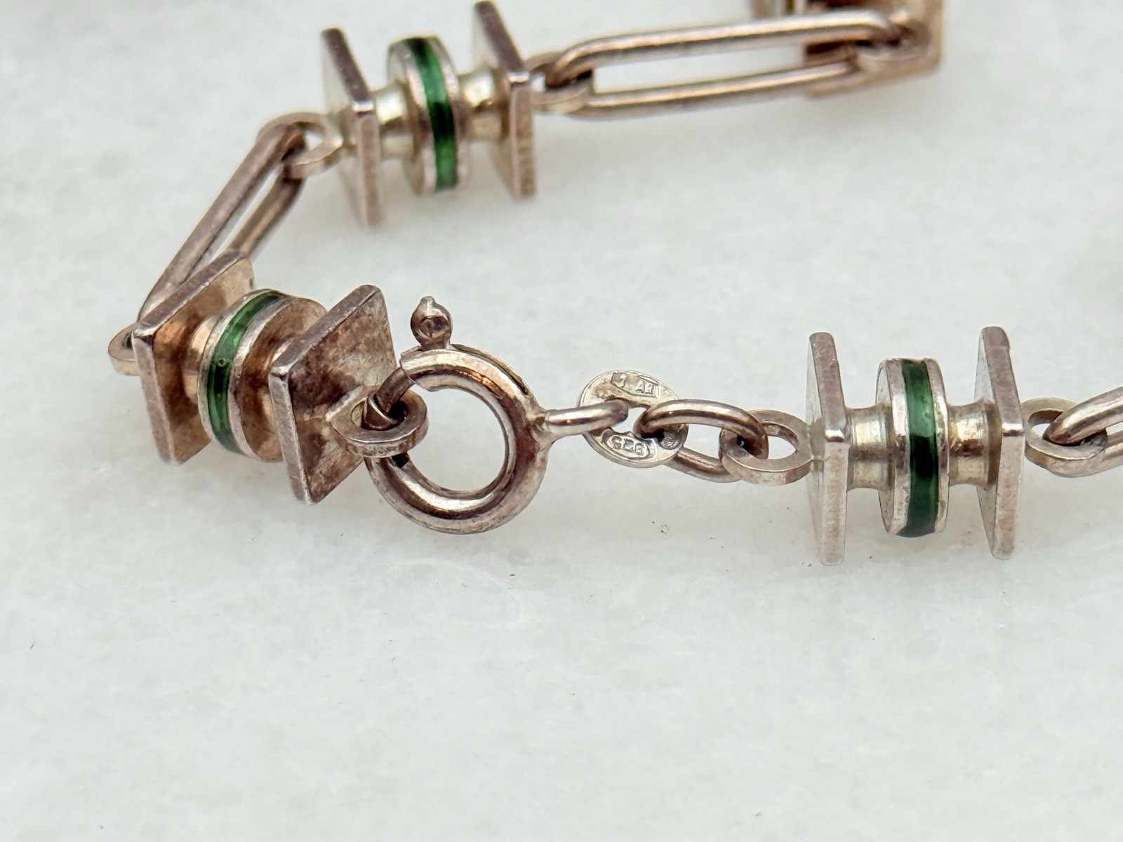 Vintage 70’s Unoaerre Italian vintage modernist sterling silver green enamel