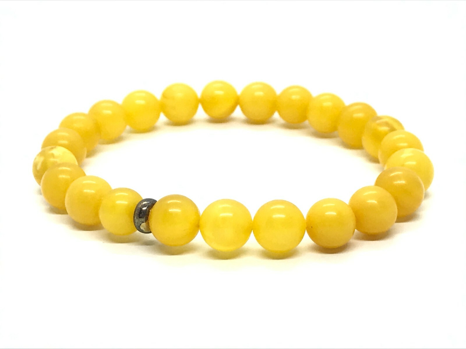 AMBER BRACELET Round Natural Baltic Amber Beads Egg Yolk Yellow Ladies 6,4g A104
