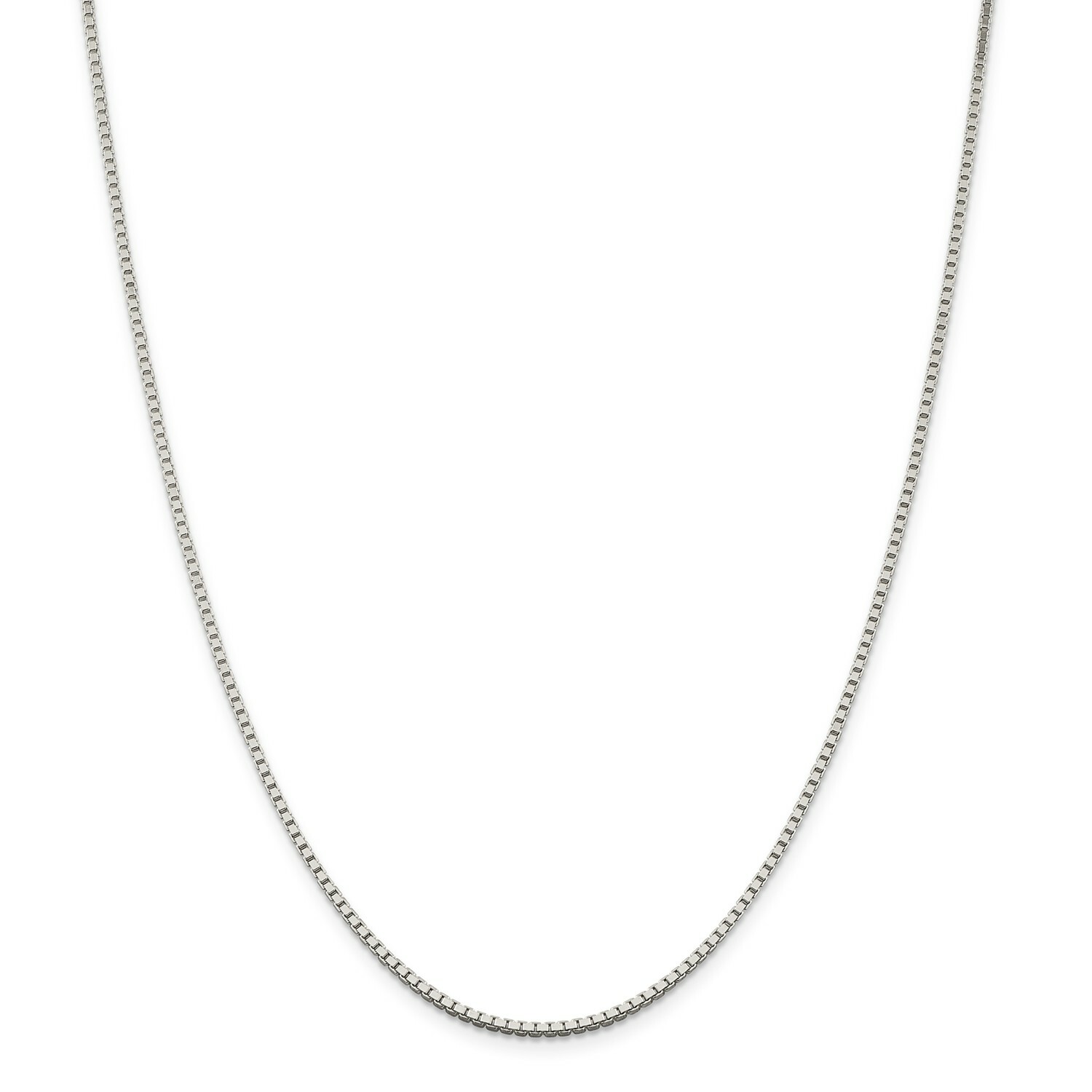 Sterling Silver Solid Polished 1.75mm Plain Box Chain w/ Lobster Clasp 16″ – 36″
