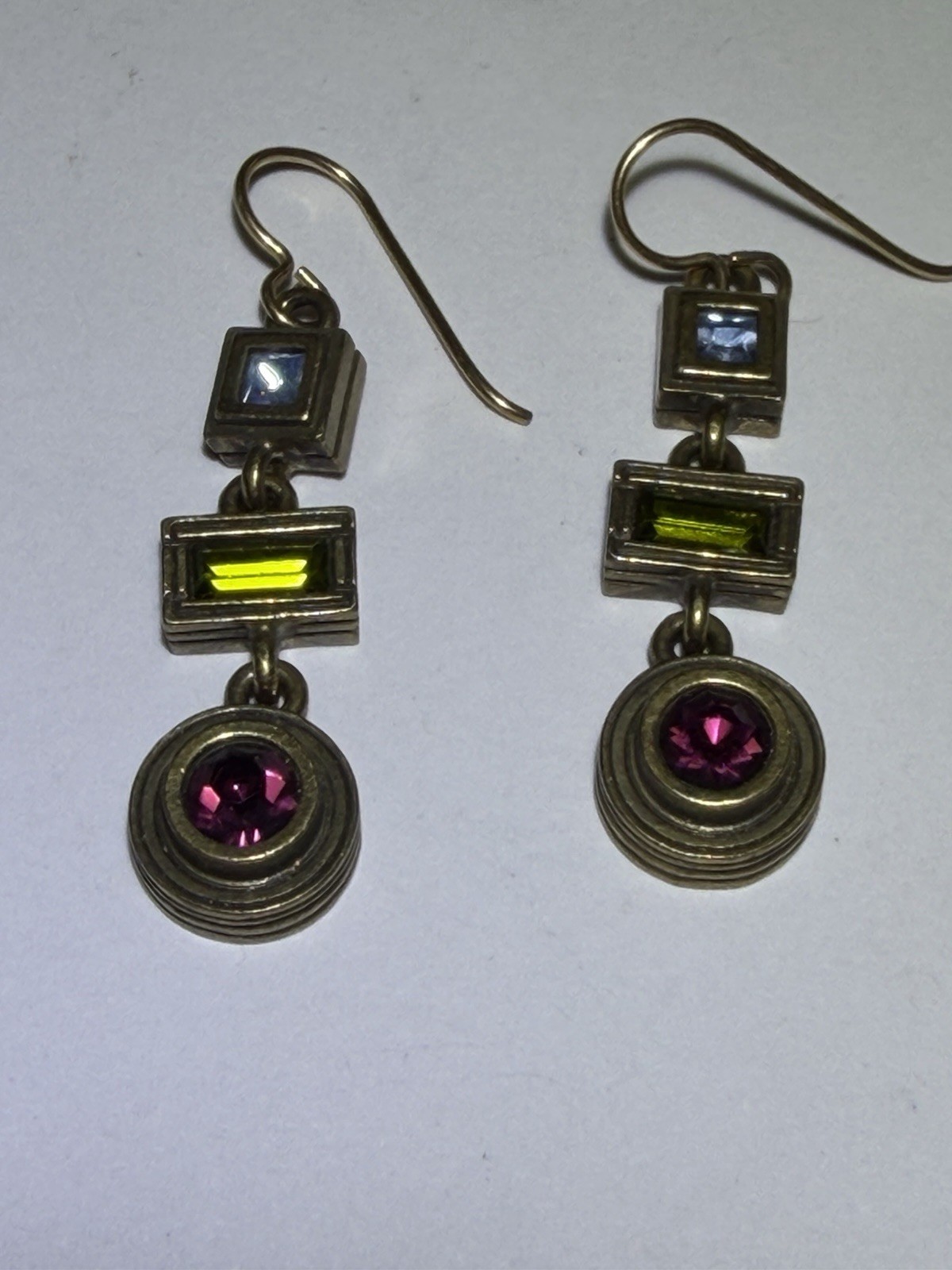 Patricia Locke USA Earrings Dangle Drop Pierced Swarovski Crystals Gold Plated