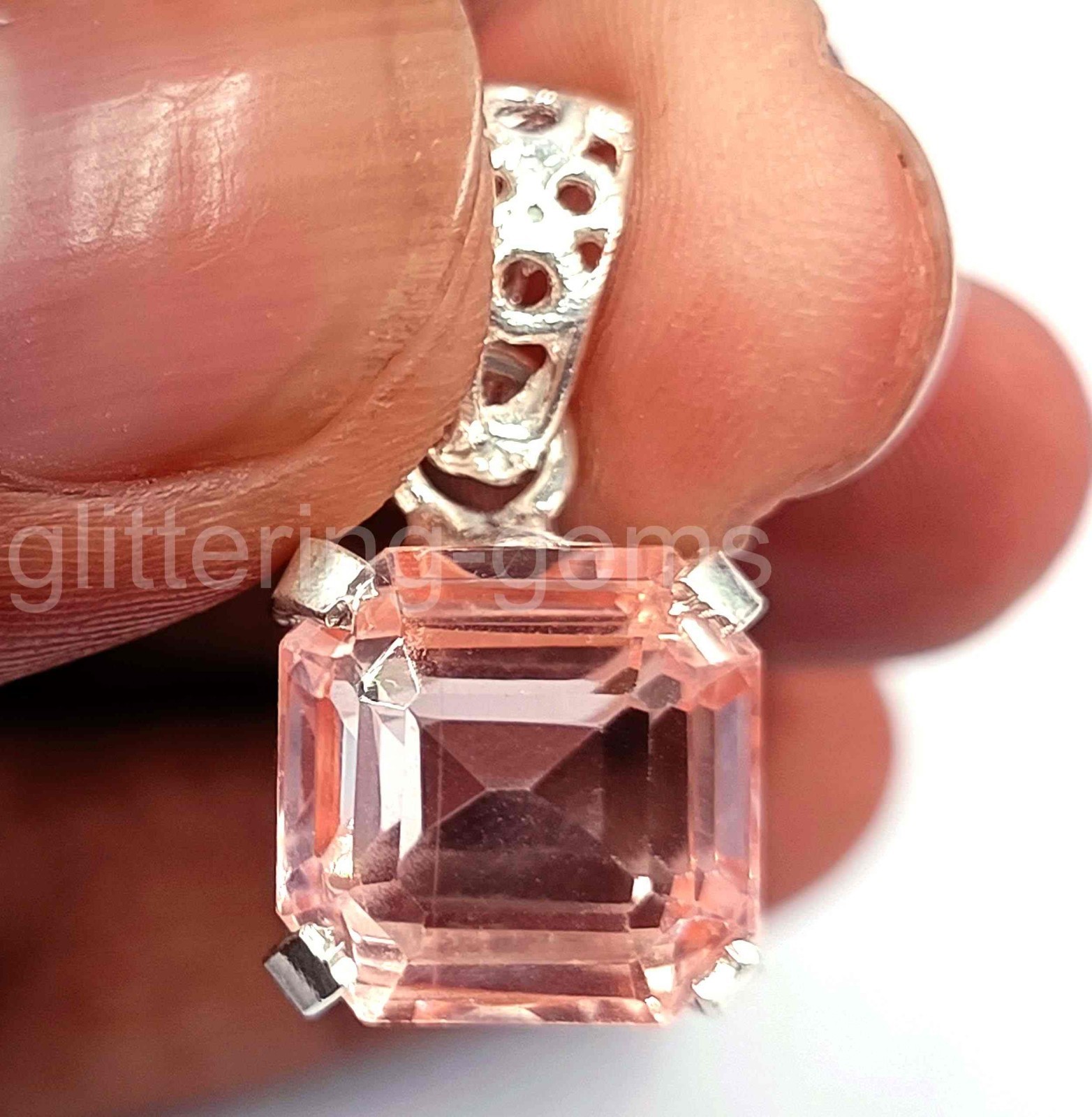 Natural Peach Sapphire 24 Carat IGL Emerald Shape 925 Solid Pendant IGL GemS D25
