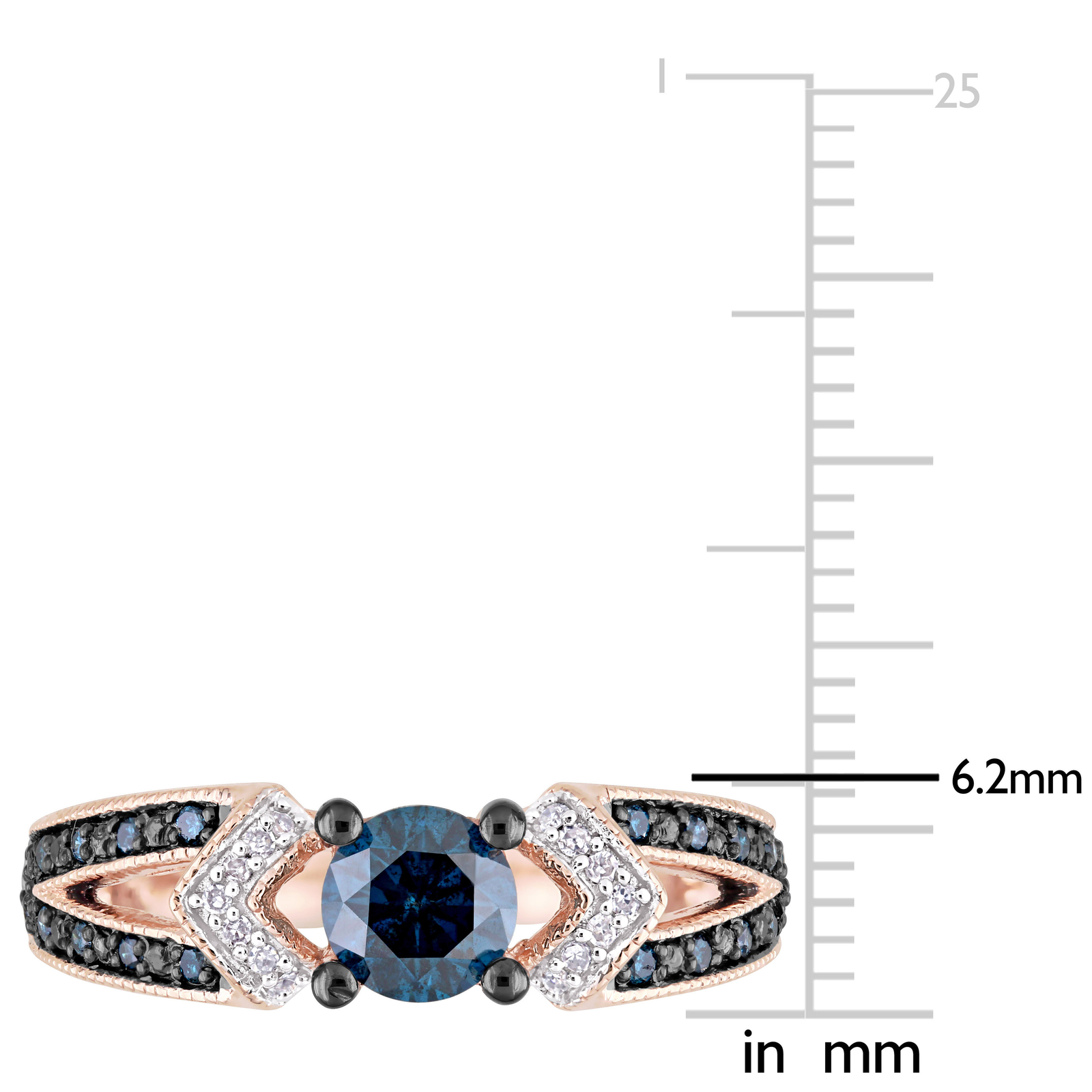 Amour 10K Rose Gold Blue and White Diamond Split Shank Engagement Ring