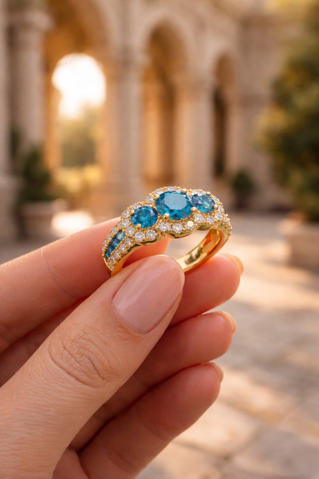 Round Natural Topaz & Diamond Engagement Gift Ring 14k Yellow Gold (Import Free)