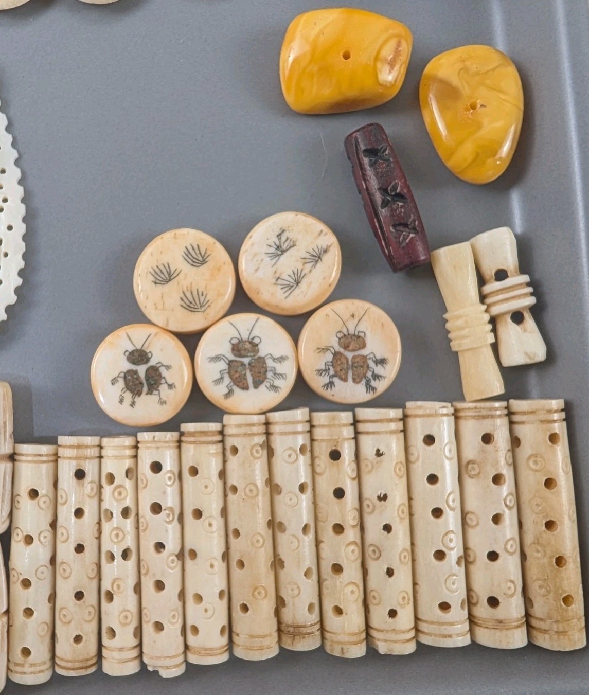 Vintage Carved Bone Bead Lot Skull Necklace Mixed Material Craft Jewelry