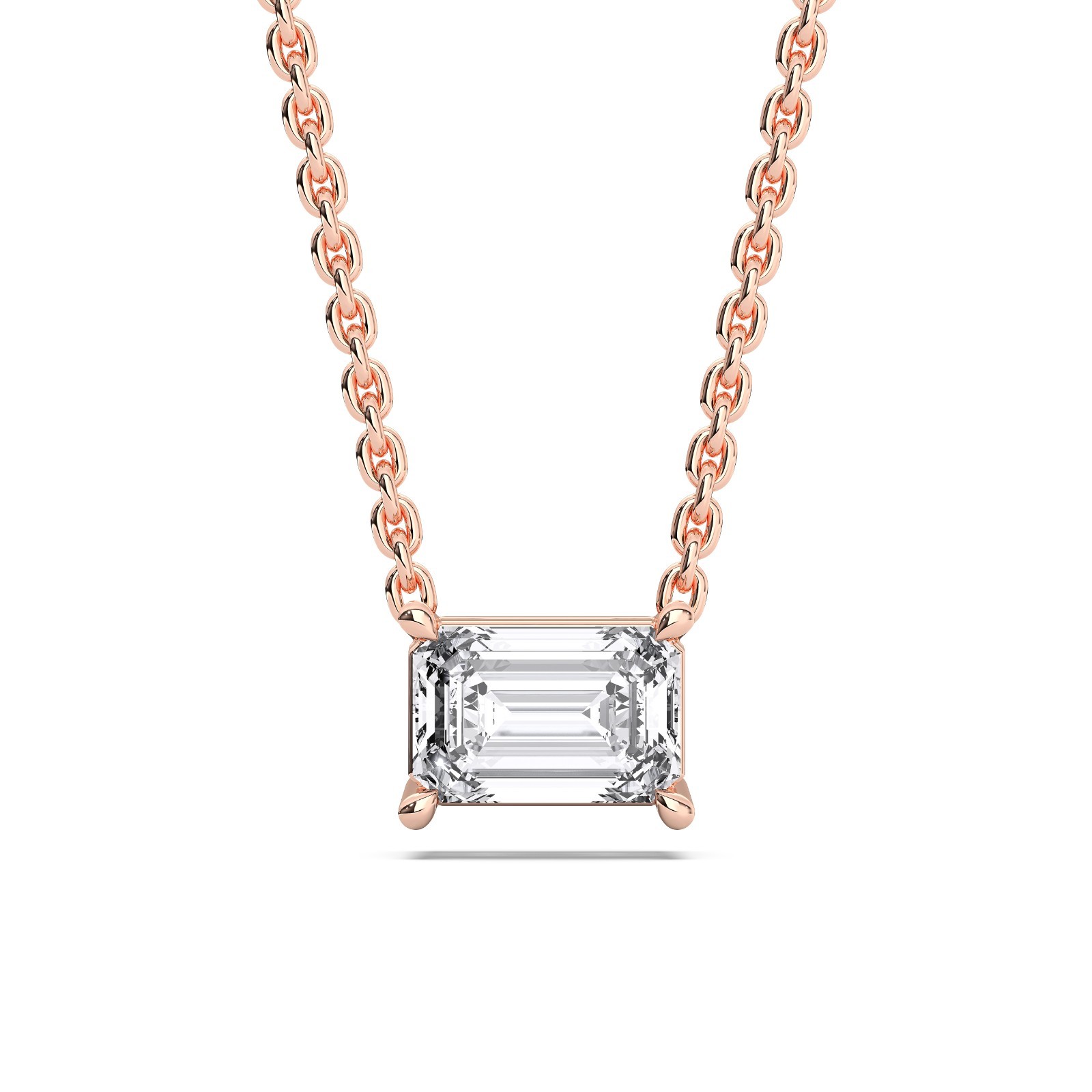 0.50Ct Emerald Cut Moissanite Pendant Necklace in 925 Silver & 10K, 14K Gold