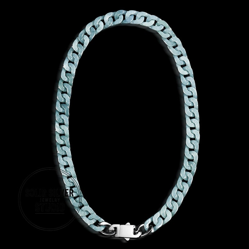 Natural Grade A Jadeite Cuban Link Chain Bracelet&Necklace Hip Hop Jade Jewelry