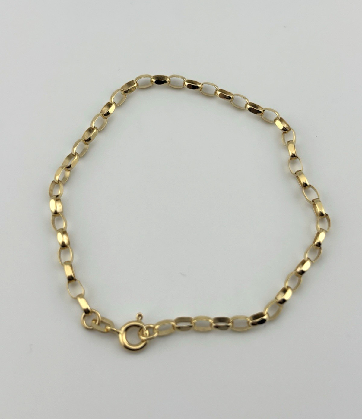 9ct Yellow Gold Ladies Solid Oval 3mm Belcher Bracelet 7.5 Inch Diamond Cut