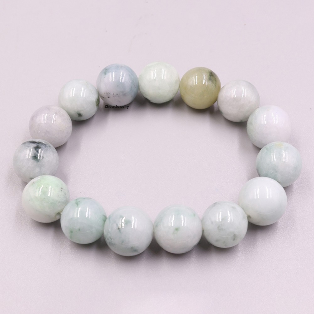 NEW 13mm Natural Grade A Jade Spotted Bead Elastic Bracelet Fit 6.7inch Wrist