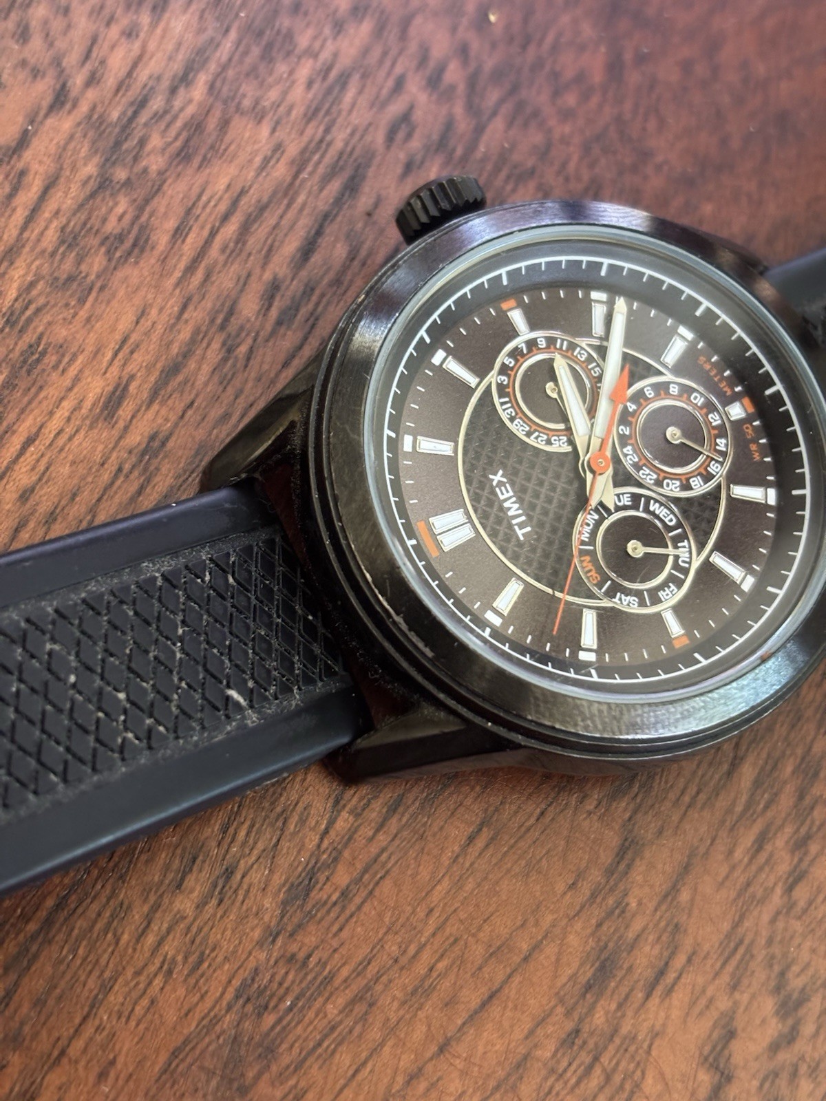 Timex Quartz Analog chronograph Black/Orange Dial Rubber strap