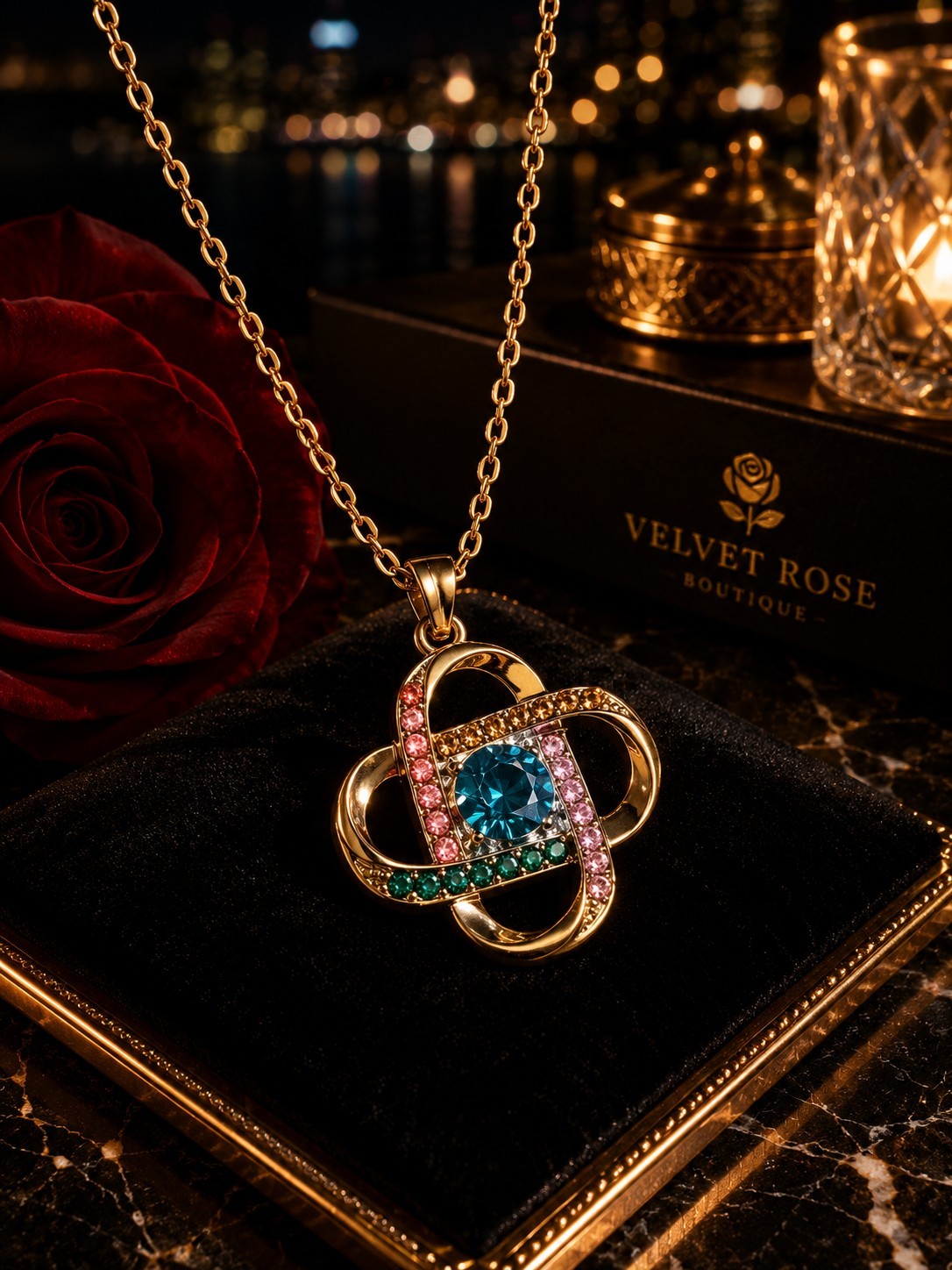 Women’s Infinity Knot Pendant Necklace Mint Green Crystal Multicolor CZ Stones
