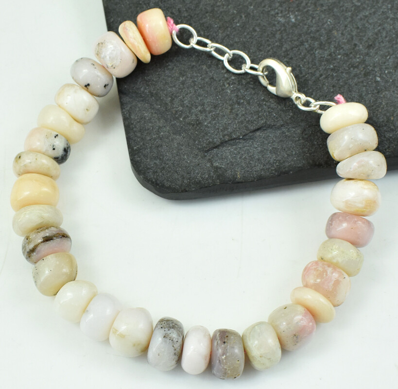 190.00 Cts Natural 7″ Long Pink Australian Opal Round Beads Bracelet NK 31E131