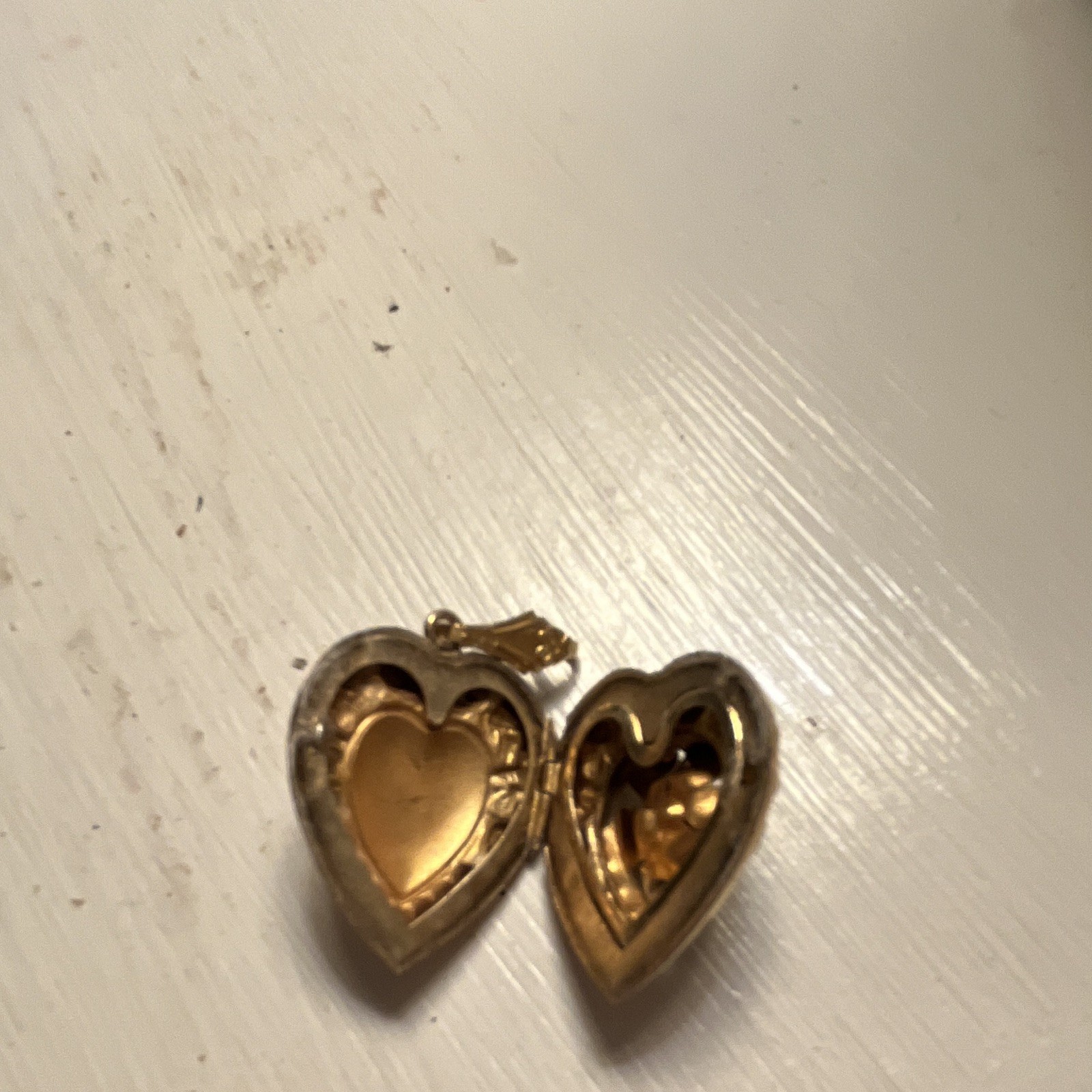 Gold Tone Heart Photo Locket Pendant Blue Round Crystal Rhinestones Love Theme