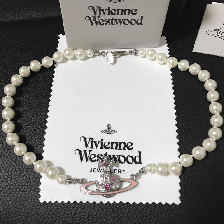 Vivienne Necklace Pearl Choker Bas Relief Orb Silver Pink IN BOX