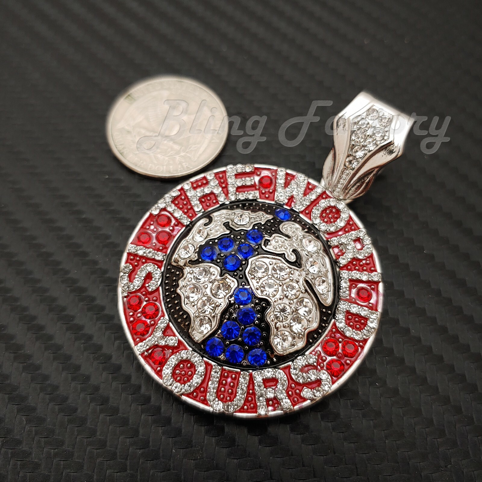 HIP HOP ICED THE WORLD IS YOURS BLING RAPPER’S FASHION LAB DIAMOND CHARM PENDANT