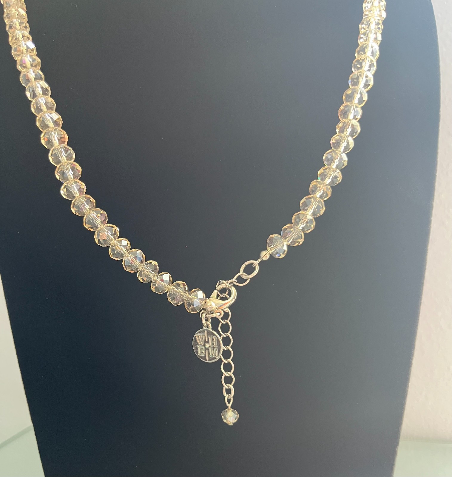 White House Black Market WHBM Long Tassel Necklace Pink Ombre & Crystal Beads
