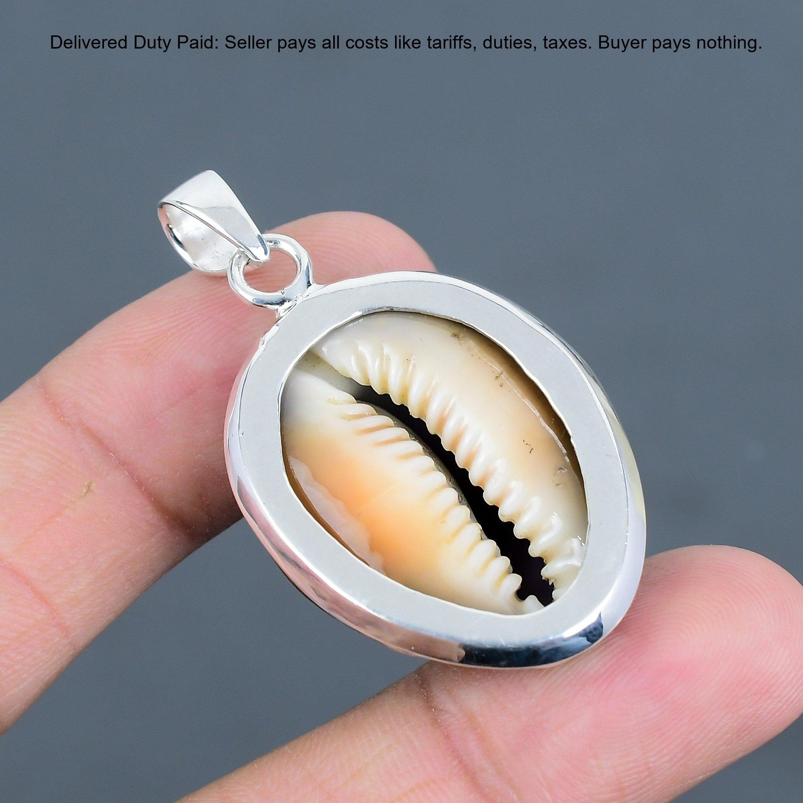 Oval Cowrie Shell Gemstone Wife Bezel Boho Handmade Pendant Jewelry 925 Silver