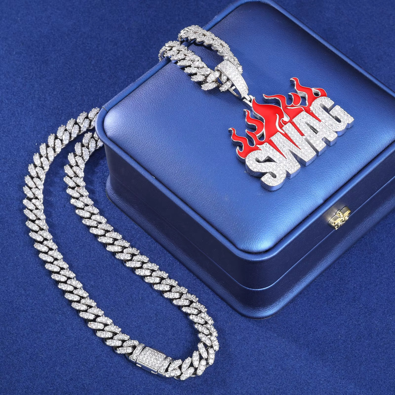 SWAG Flame Moissanite Pendant VVS 925 Silver Iced Out Hip Hop Jewelry for Men