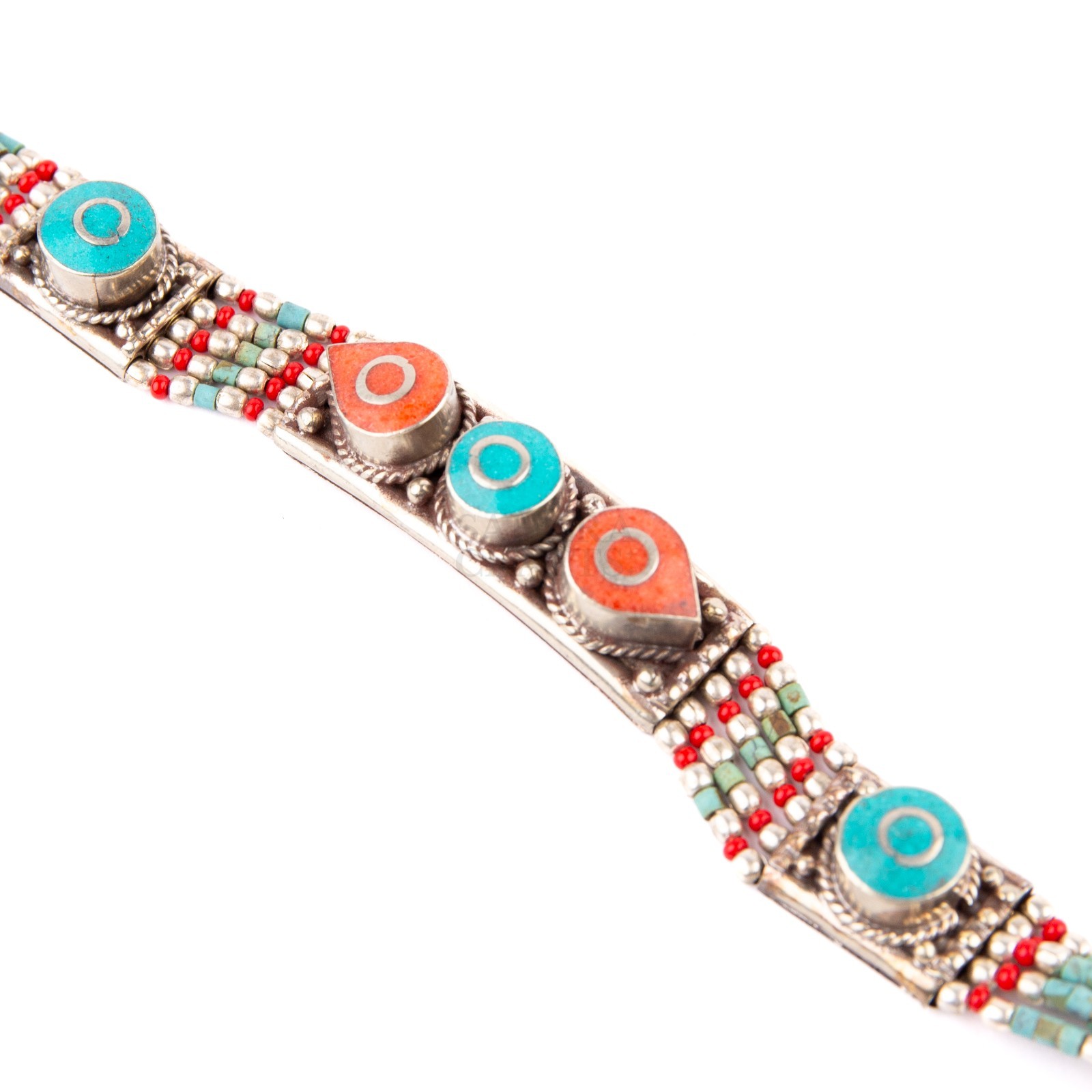 Tibetan Bracelet Red Coral Turquoise, Nepali Jewelry, Artisan Ethnic Bracelet