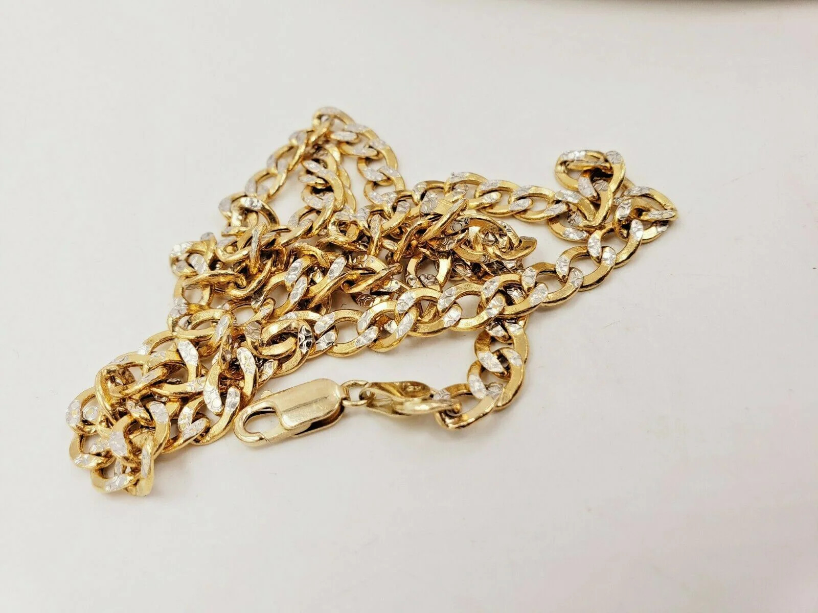 10KT Yellow Gold Hollow Curb 2 Tone Diamond Cut Chain 23.14 inches x W 6.50 mm