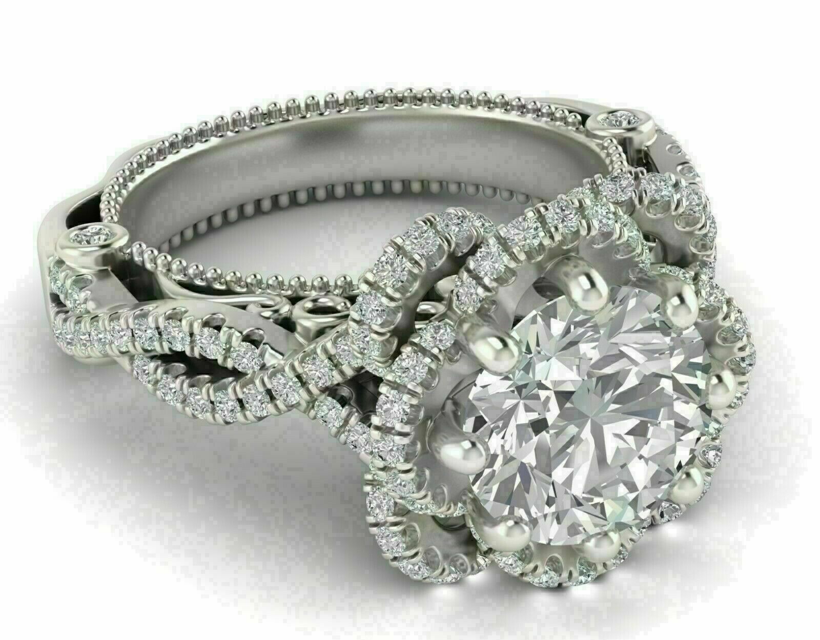 2Ct Lab-Created VVS1 Diamond Unique Engagement Ring 14K White Gold Fn