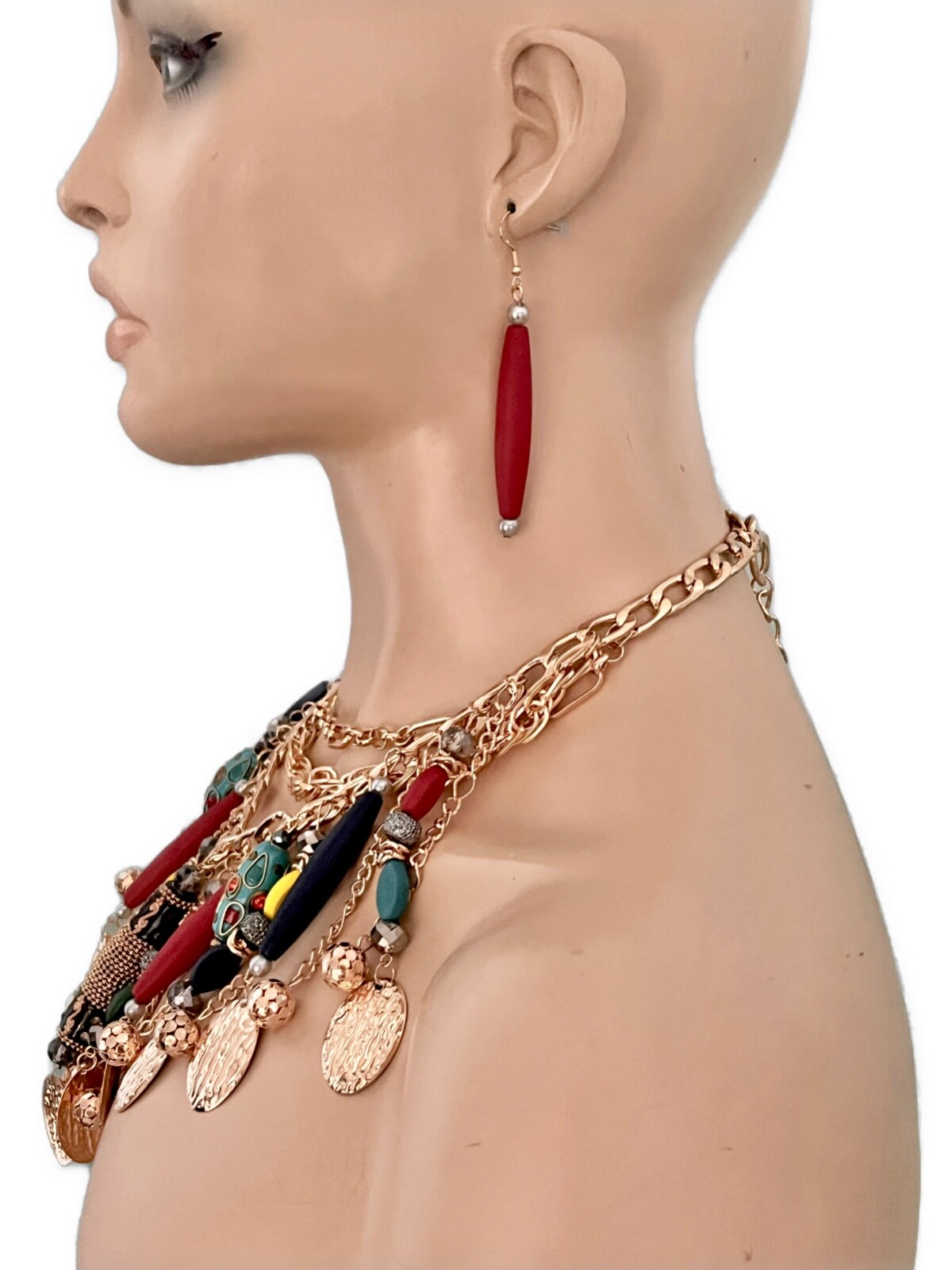 Multistrand Layered Chunky Bib Multicolor Statement Necklace Set Bohemian Style