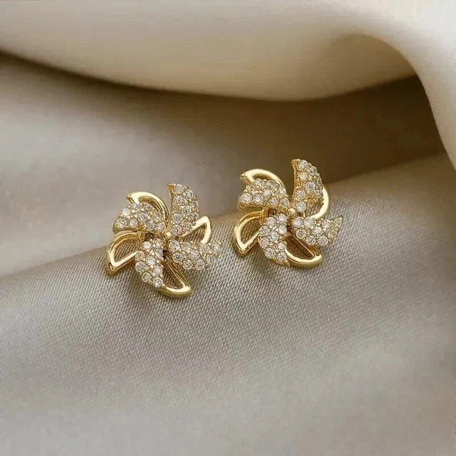 Sterling Silver Gold-Plated Floral Stud Earrings For Women