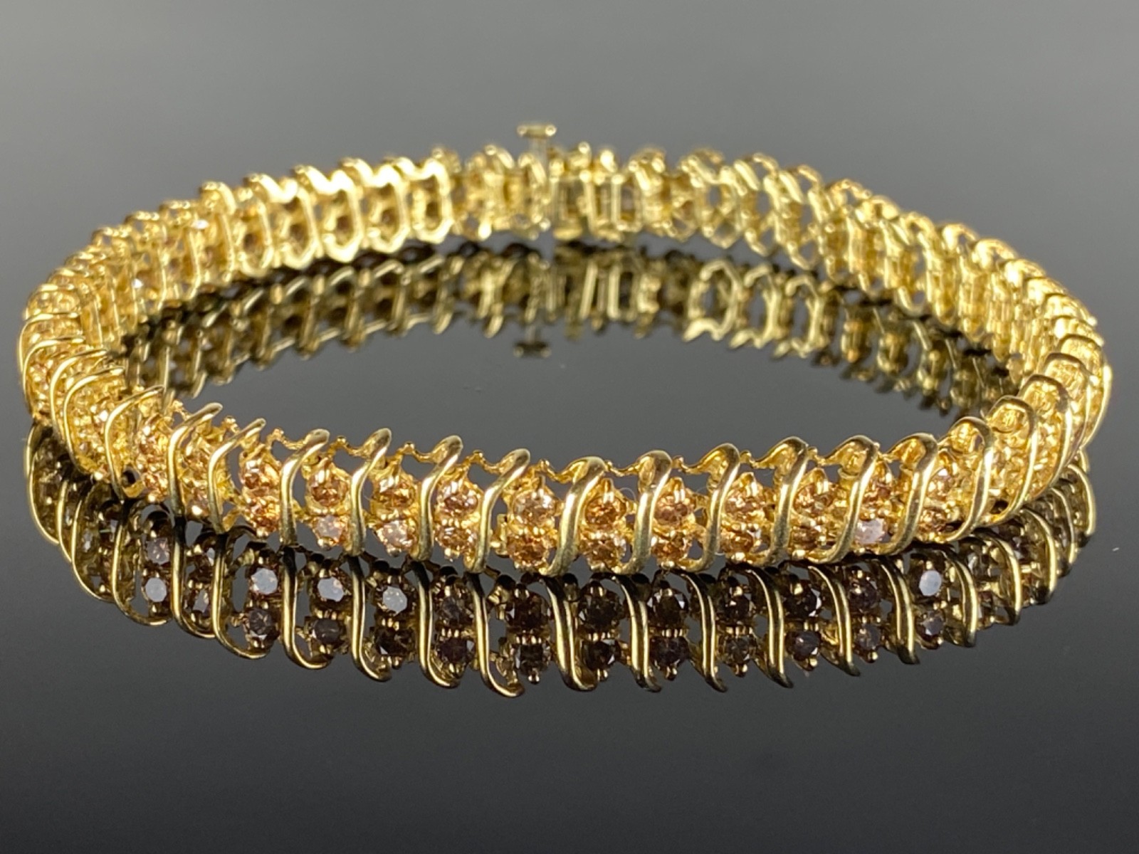 10K Gold & Brown Diamond Tennis Bracelet: 7-1/2″ / 11.47 grams / 3TCW