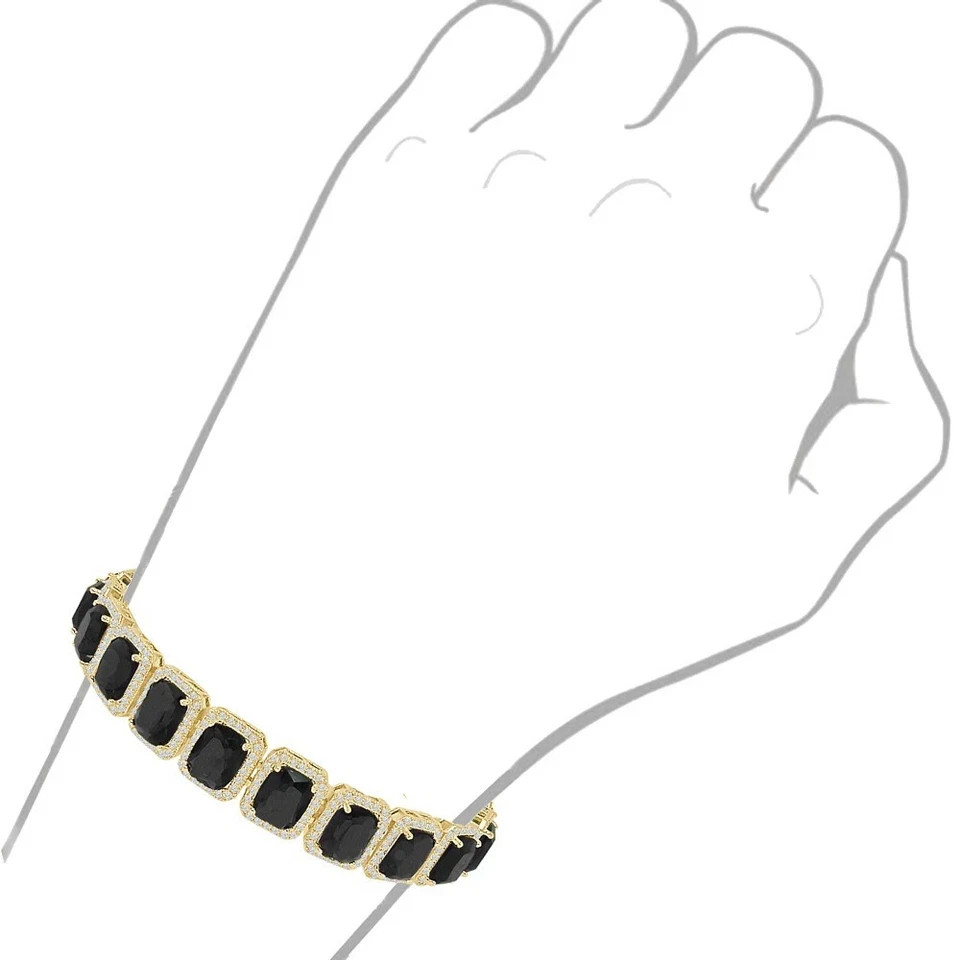 8.2Ct Emerald Lab-Created Onyx Women’s Tennis Bracelet 14K Yellow Gold Finish