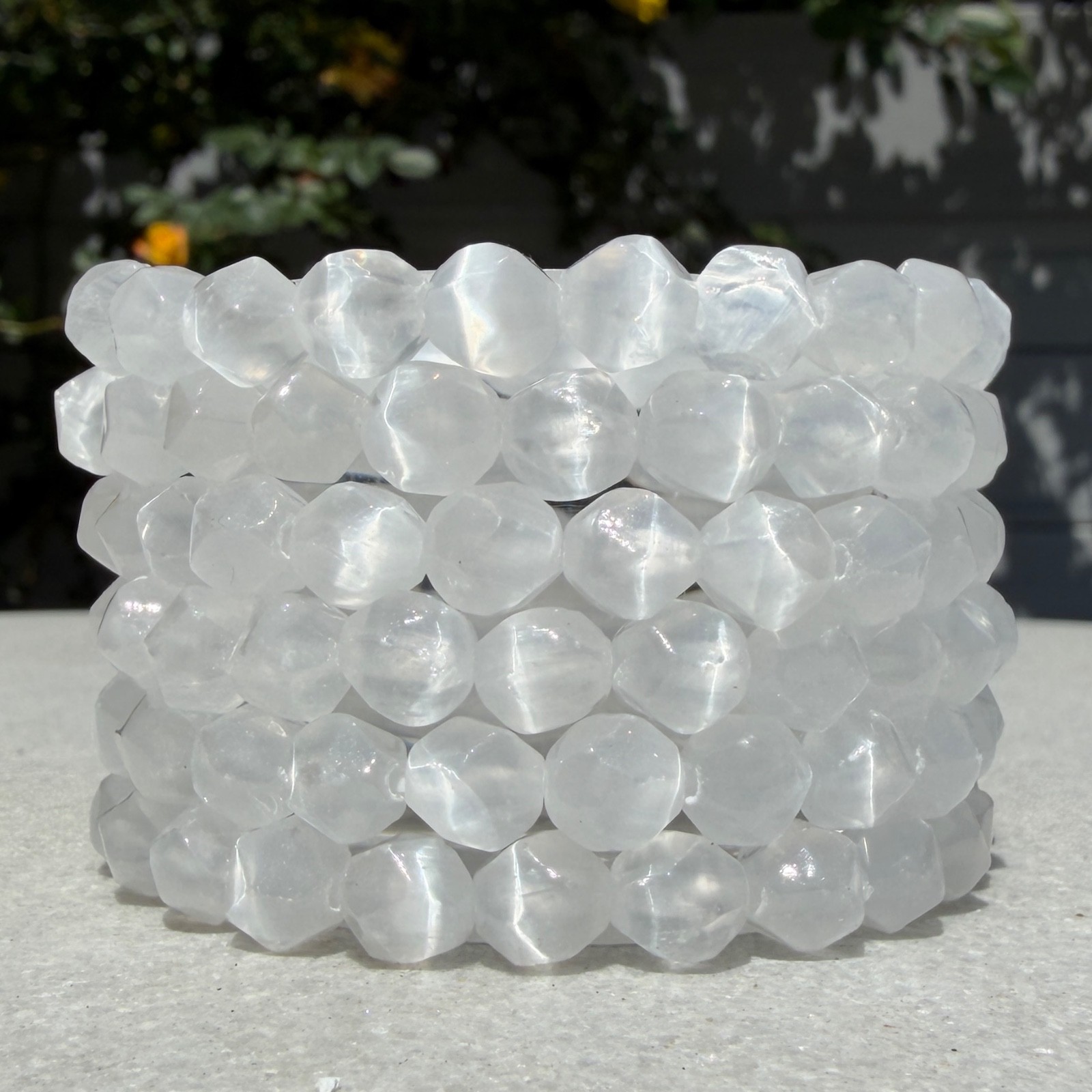Wholesale 6 Pcs 8mm Faceted Selenite Natural Crystal Stretch Bracelet 7.5″