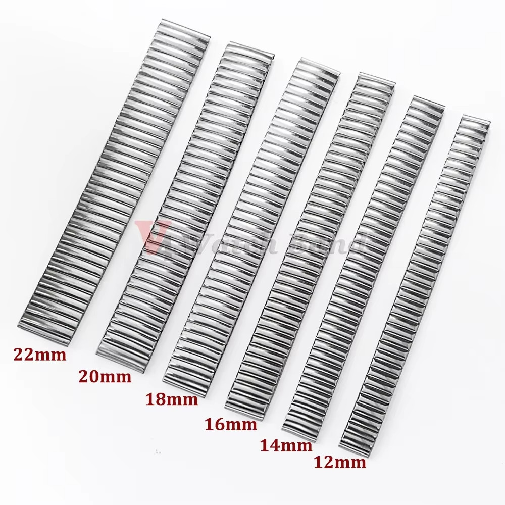 12 14 16 18 20 22mm Stainless Steel Elastic Strap Polished Band Metal