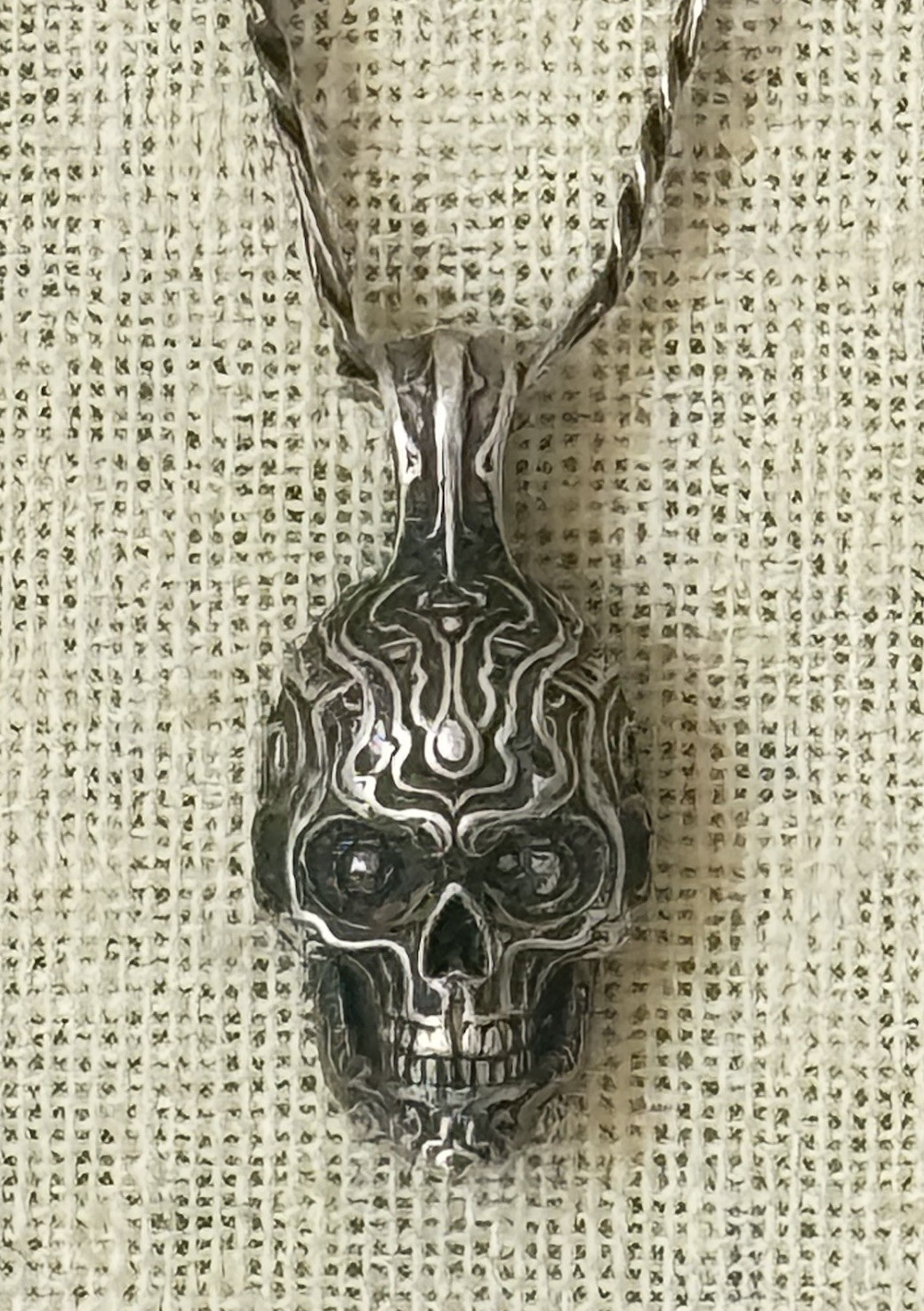 William Henry Cristobal Skull Sterling Silver Pendant Necklace/Chain Italy #11