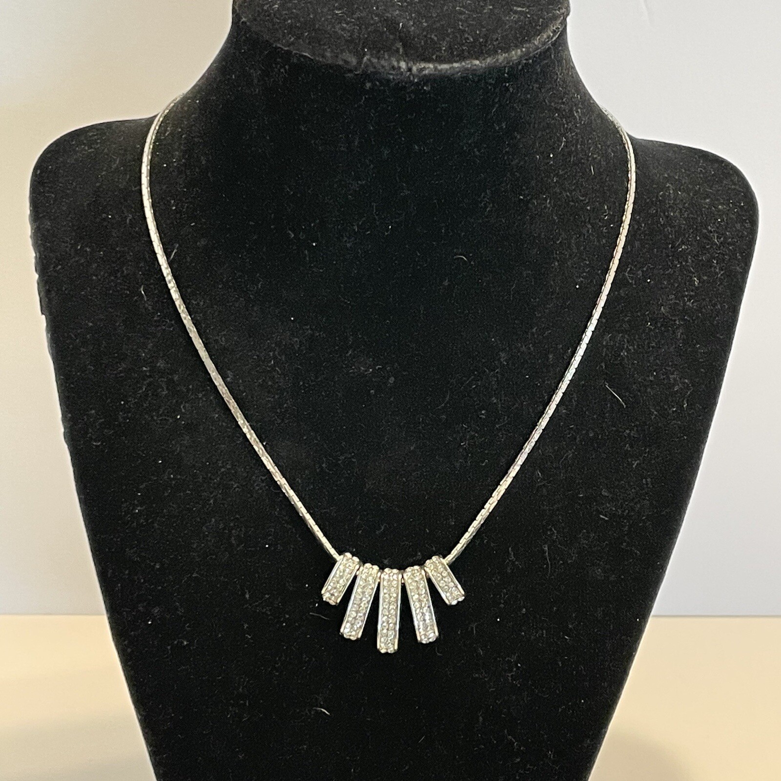 Silver Toned Choker Necklace Clear Rhinestones 16″ Plus 4″ Extender