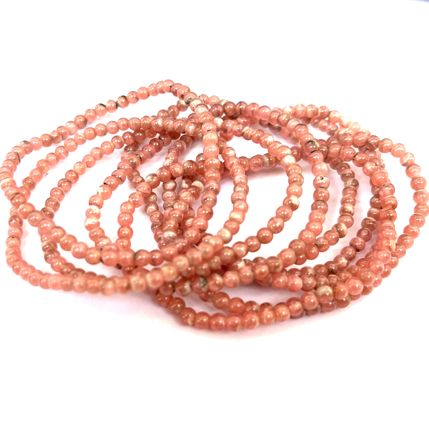 Natural Rhodochrosite Stretch Bracelet 4mm Round Bead Crystal Healing Jewelry
