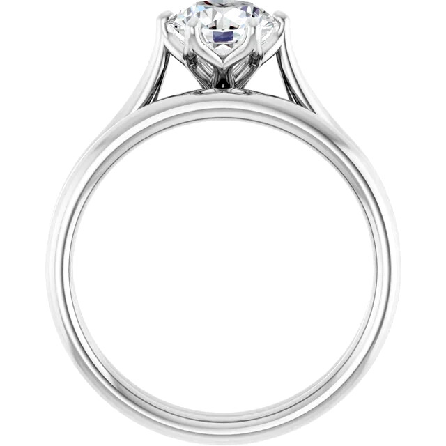 14K White Gold Solitaire Ring Setting Tulip Flower Style 6 Prong 4mm to 9mm