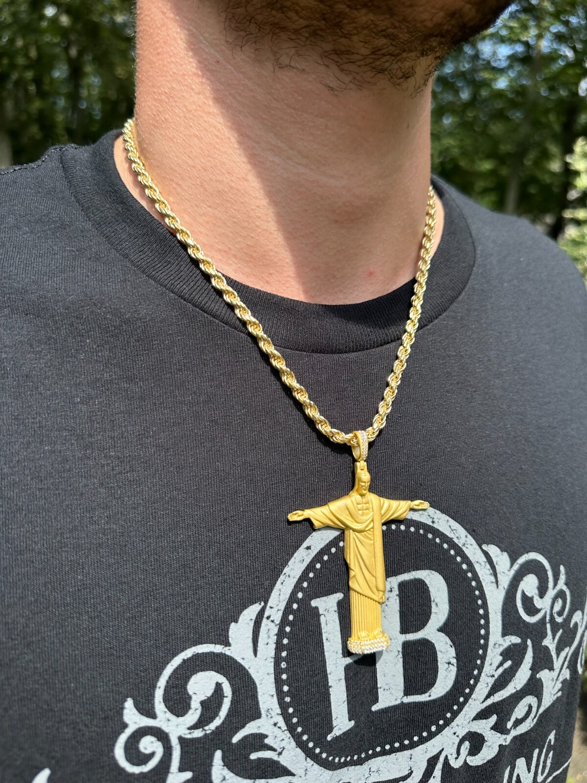 MOISSANITE Christ The Redeemer 925 Silver/ Yellow Rose Gold Necklace Jesus Piece