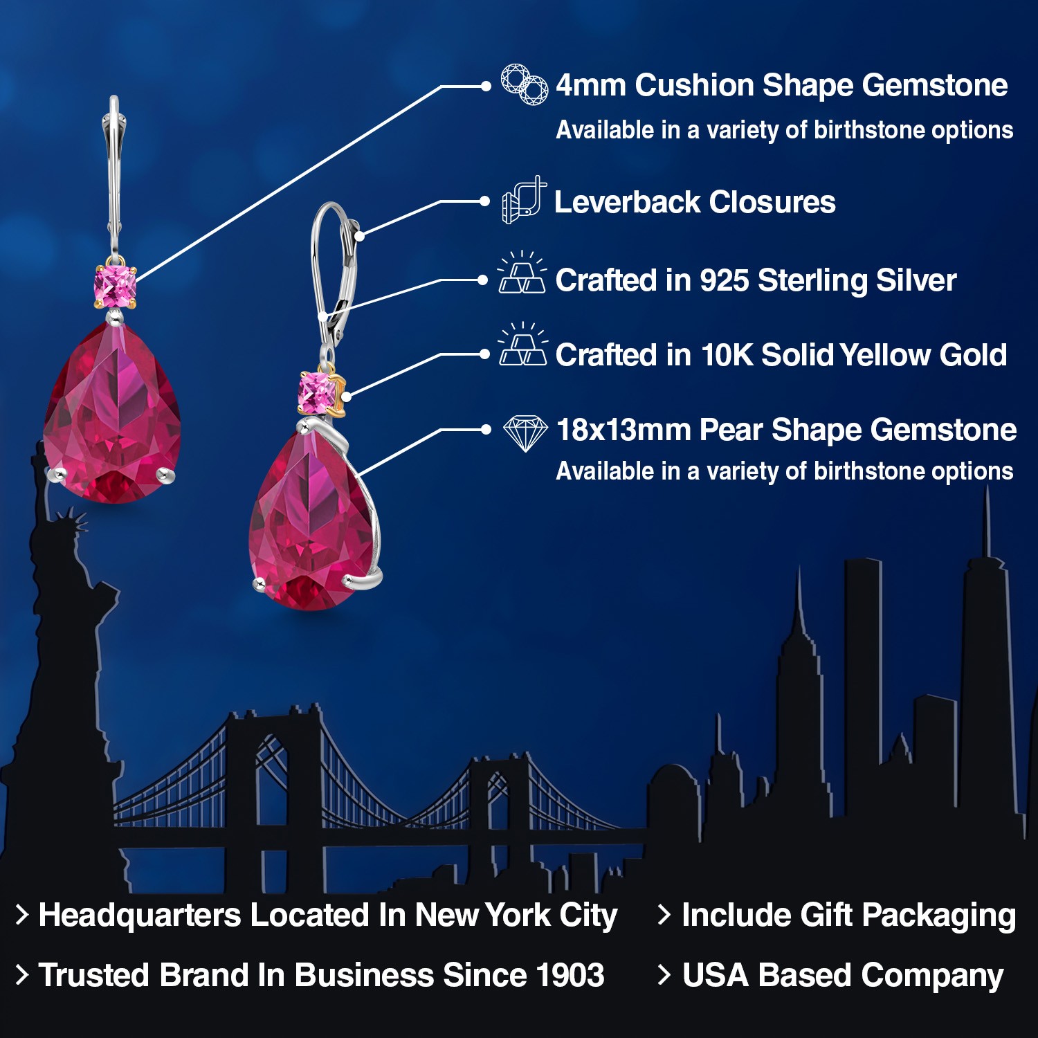 925 Silver and 10K Yellow Gold Created Ruby and Pink Created Sapphire Dangle
