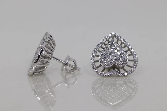 Moissanite 1.90Ct Round Cut Women’s Heart Stud Earrings In 14K White Gold Plated