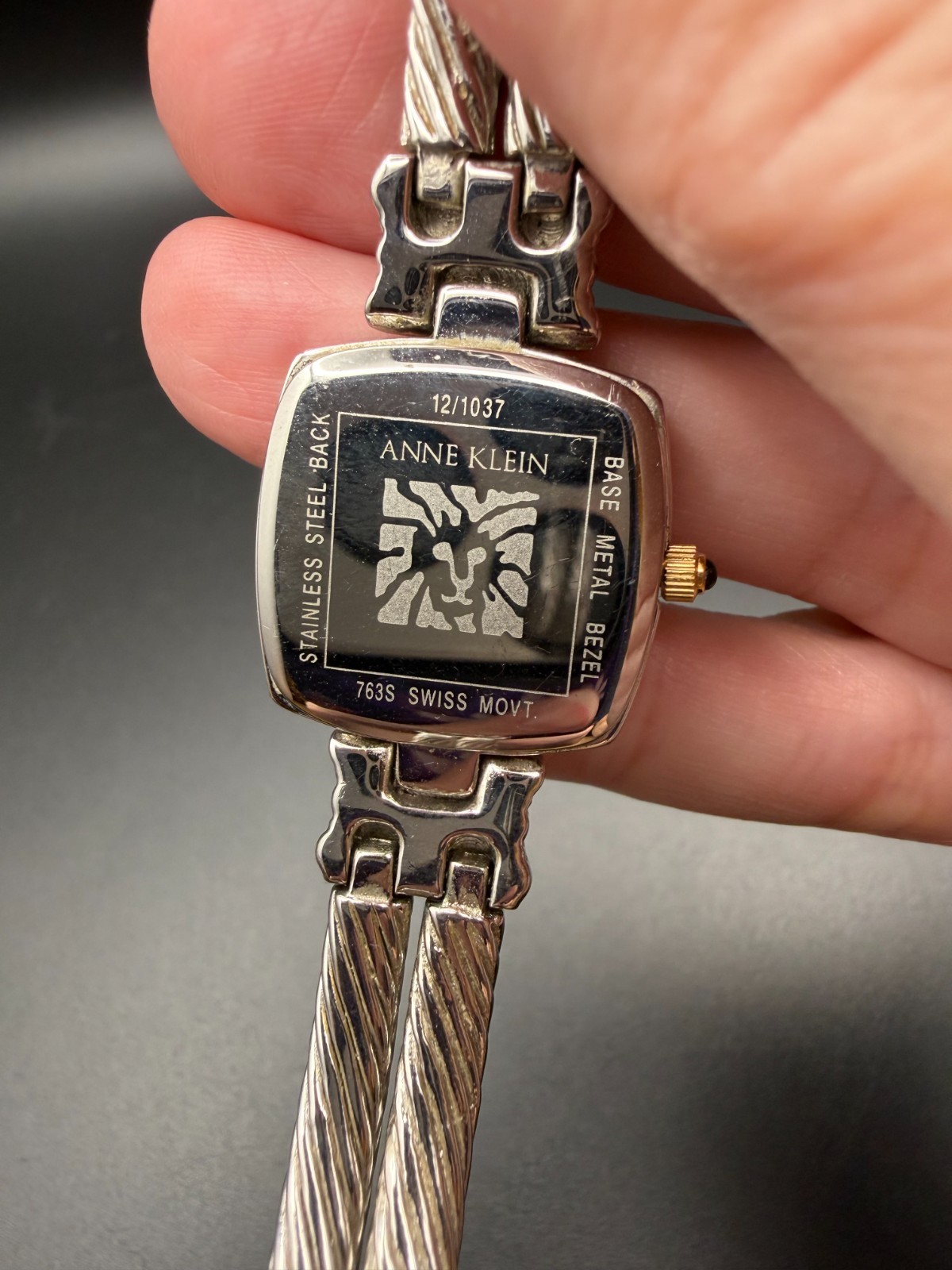 Anne Klein Diamond Swiss Quartz Women’s Watch Runs Stem Broken AS-IS
