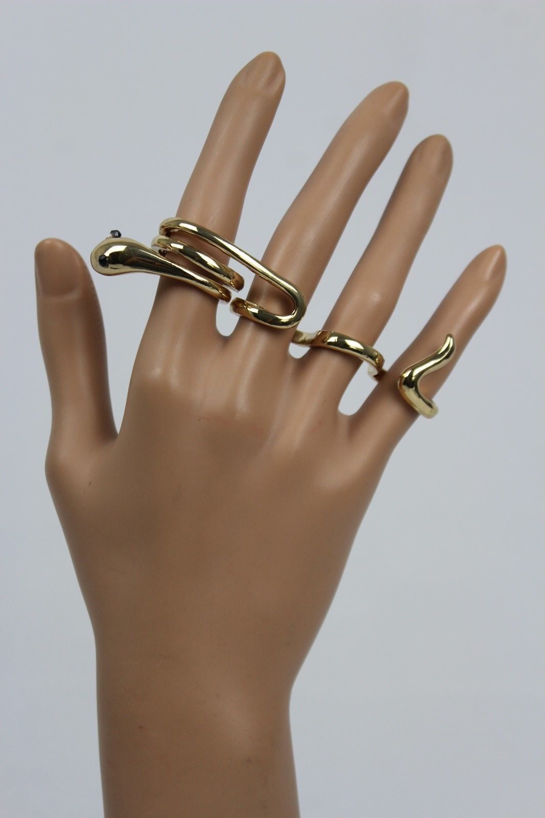 Women Gold Metal Ring Fashion Jewelry 4 Fingers Band Long Snake Wrap Around Sexy